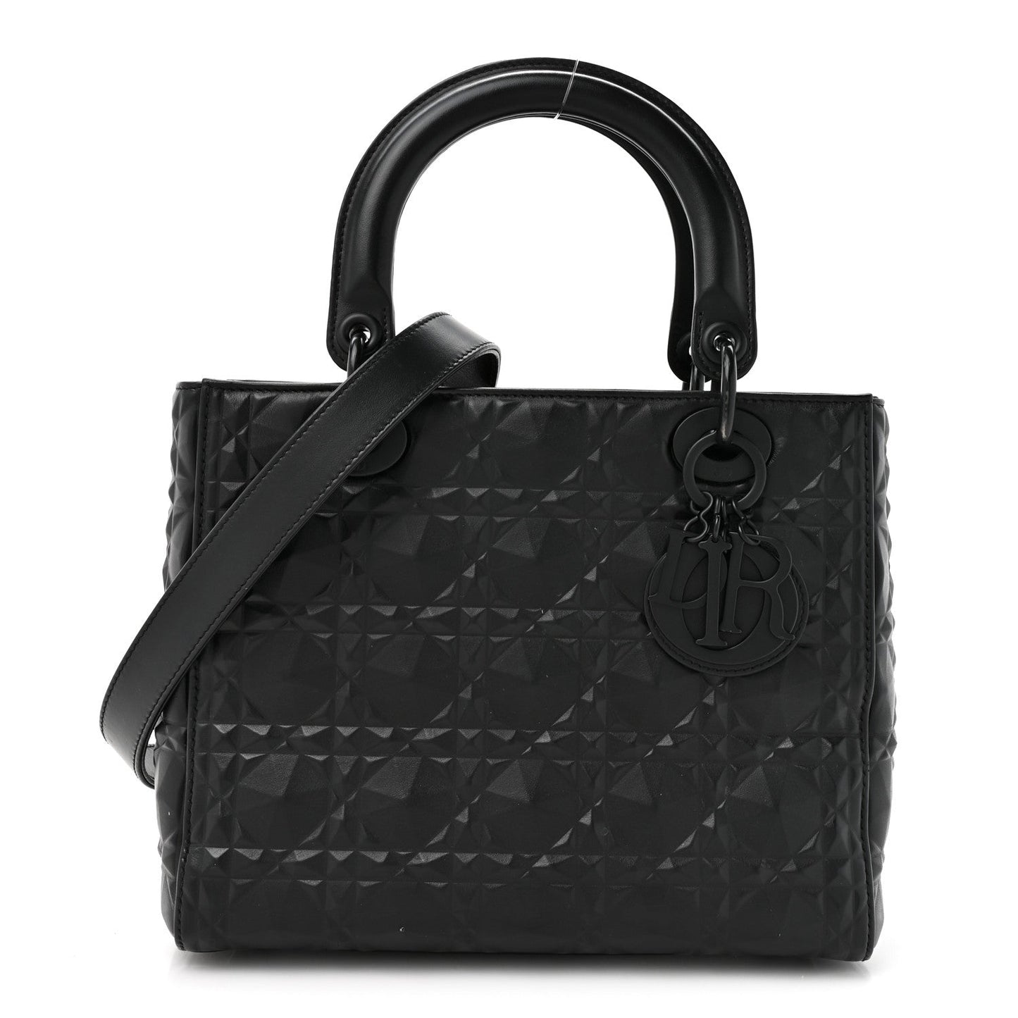 Christian Dior Calfskin Cannage Diamond Cannage Medium Lady Dior Black