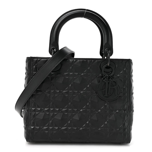 Christian Dior Calfskin Cannage Diamond Cannage Medium Lady Dior Black
