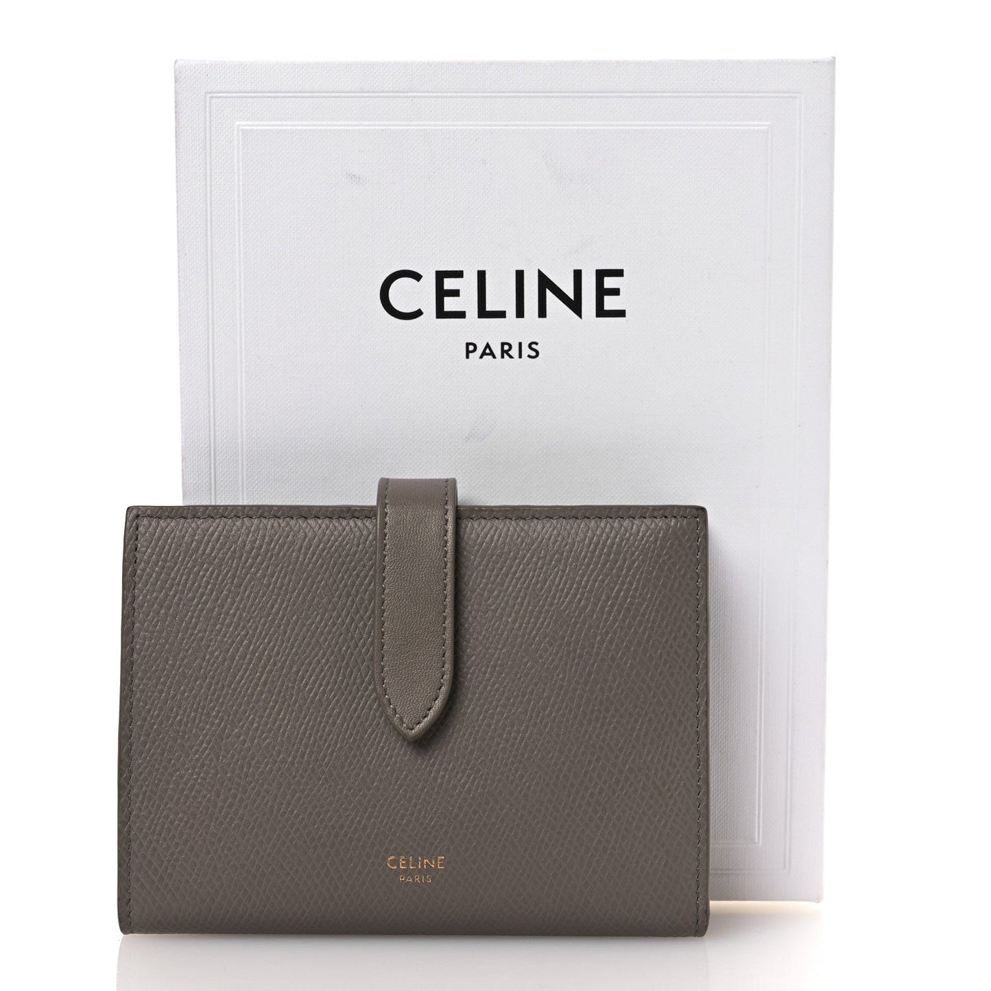 Celine Grained Calfskin Medium Multifunction Strap Wallet Pebble