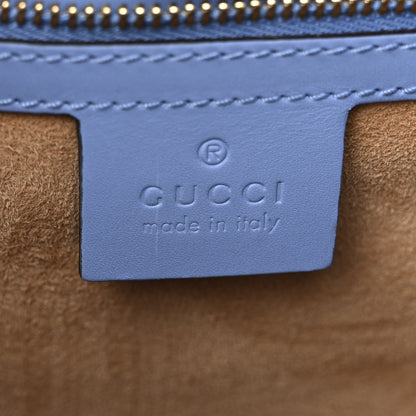 Gucci Calfskin Embroidered Medium Sylvie Top Handle Bag Clear Sky Blue