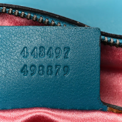 Gucci Velvet Matelasse Small GG Marmont Shoulder Bag Pavone Cyan