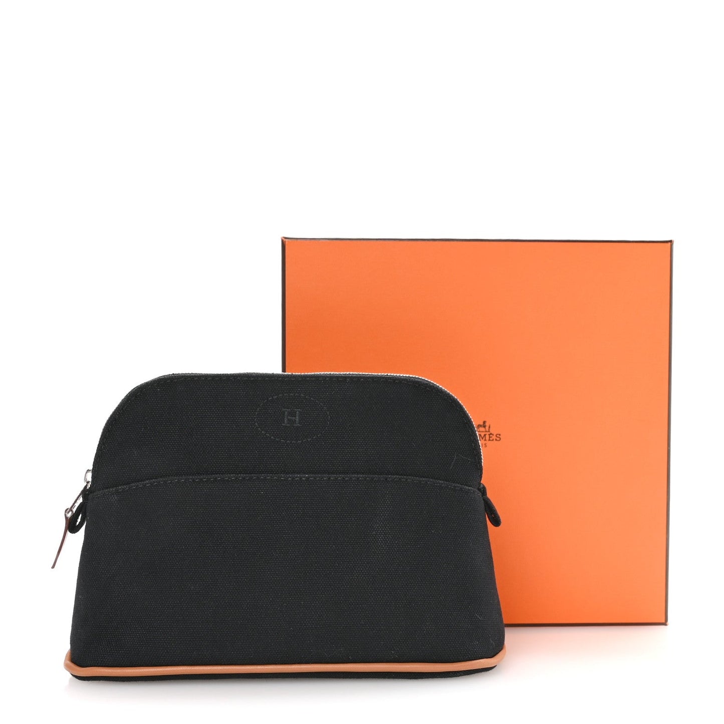 Hermes Cotton Canvas Mini Bolide Travel Cosmetic Pouch Black