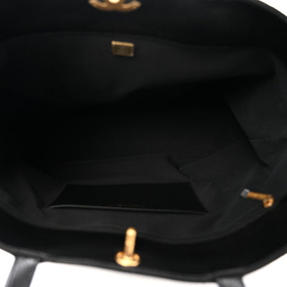 Chanel Shiny Lambskin Quilted Chain Around Shopping Tote Black