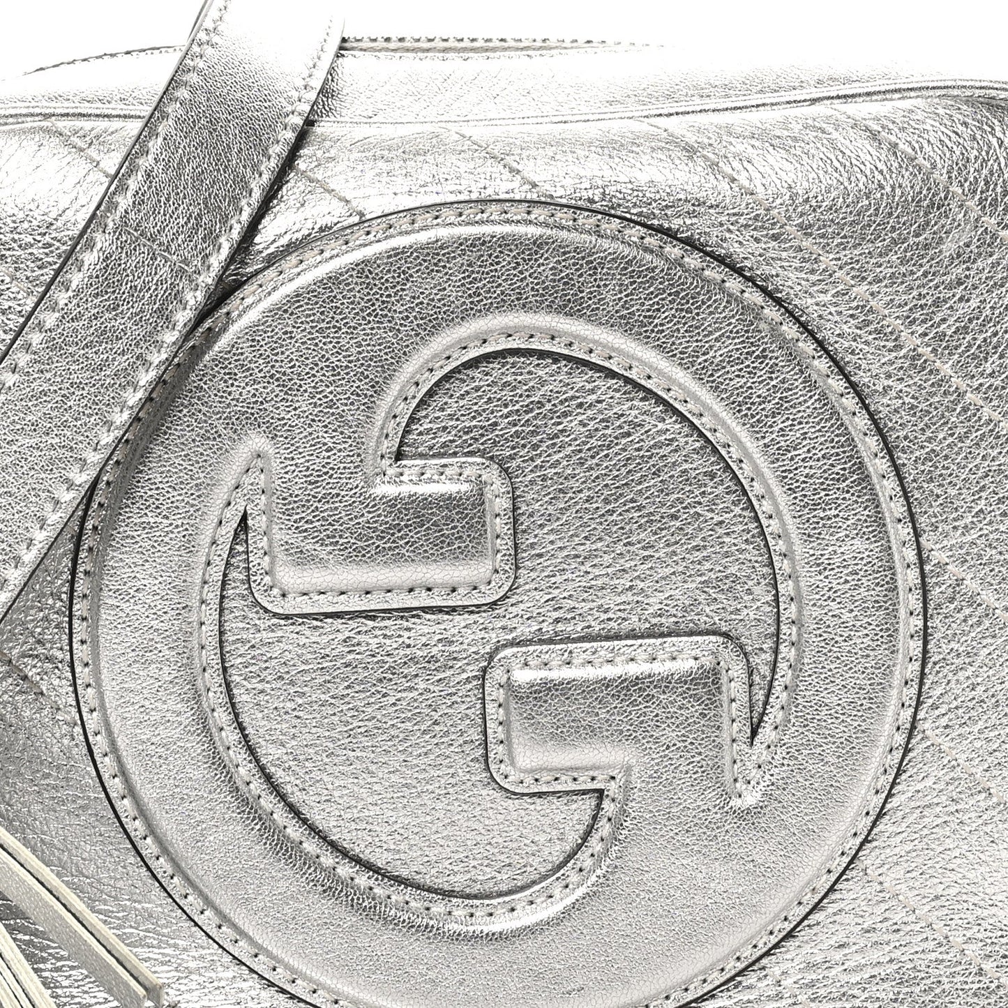 Gucci Metallic Sakai Be Green Calfskin Diagonal Stitched Small Blondie Shoulder Bag Silver