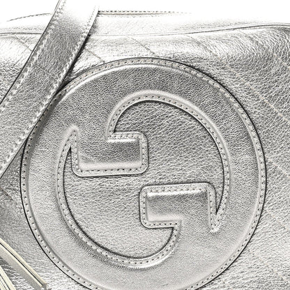 Gucci Metallic Sakai Be Green Calfskin Diagonal Stitched Small Blondie Shoulder Bag Silver