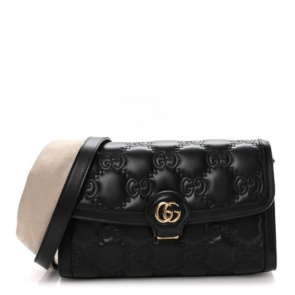 Gucci Calfskin GG Matelasse Small Flap Shoulder Bag Black Natural