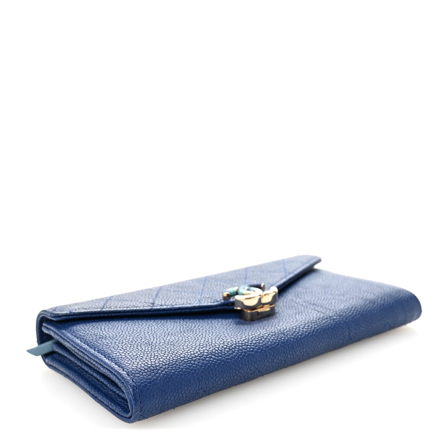 Chanel Caviar Quilted CC Box Gusset Flap Wallet Blue