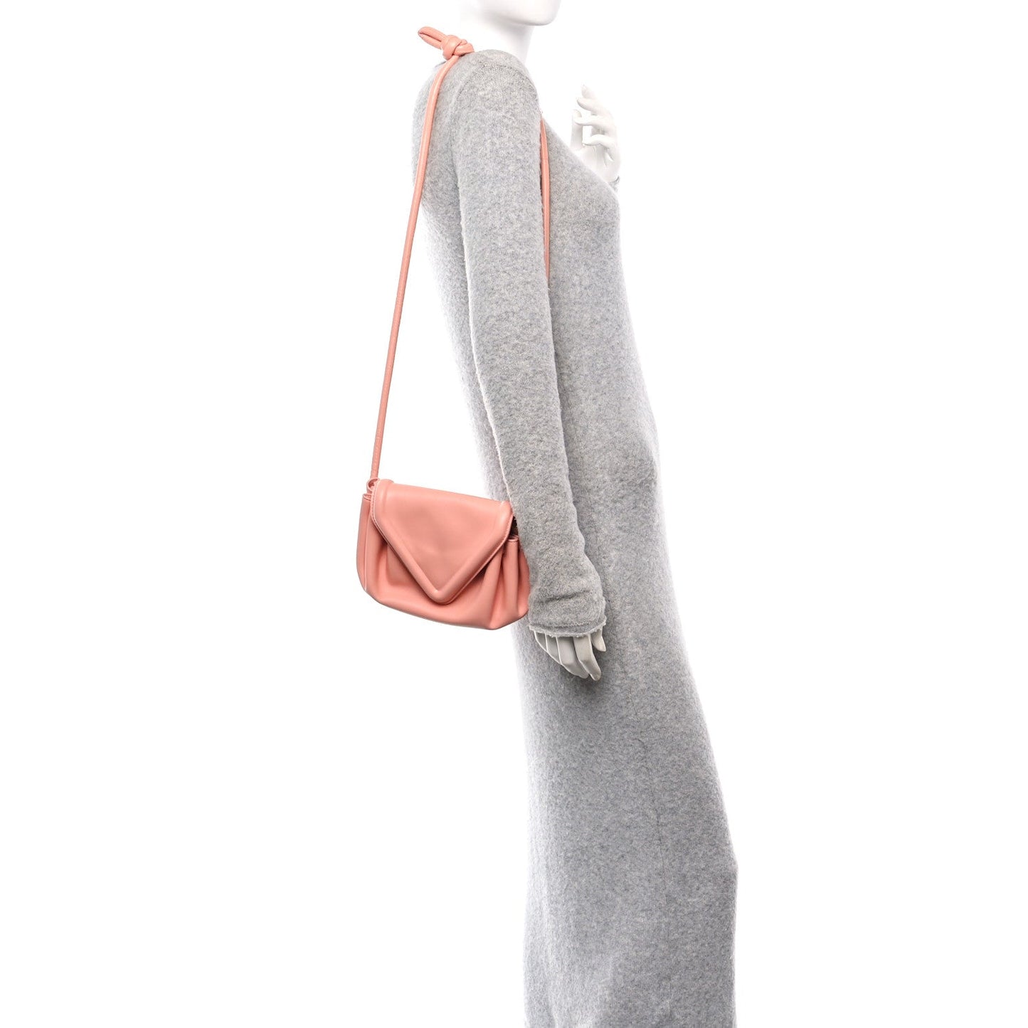 Bottega Veneta Lambskin Small Beak Triangle Flap Shoulder Bag Peachy Silver