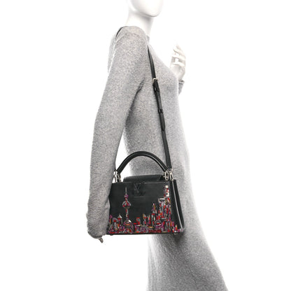 Louis Vuitton Calfskin Karung Beaded Shanghai Skyline Capucines BB Black