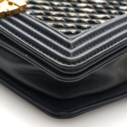 Chanel Calfskin Chevron Embroidered Boy By The Sea Flap Waist Belt Bag Black