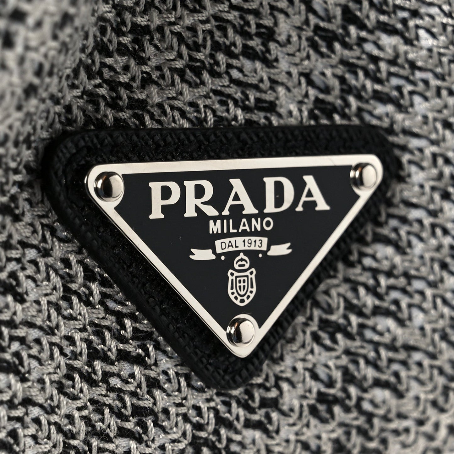 Prada Jacquard Logo Ricamo Embroidered Small Tote Black Talco