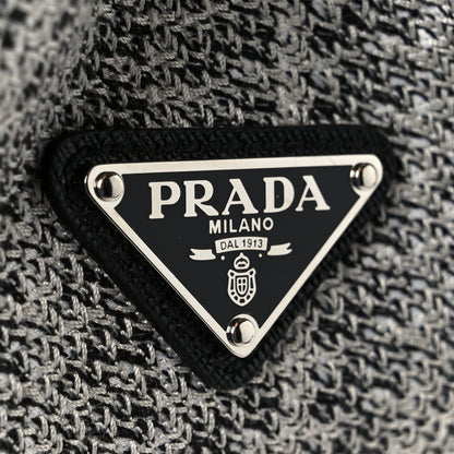 Prada Jacquard Logo Ricamo Embroidered Small Tote Black Talco