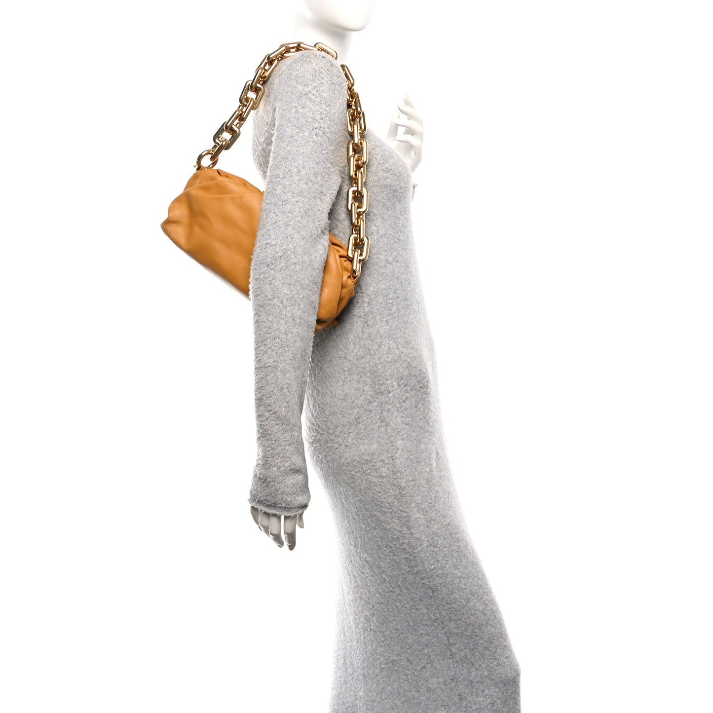Bottega Veneta Calfskin The Pouch Chain Cammello
