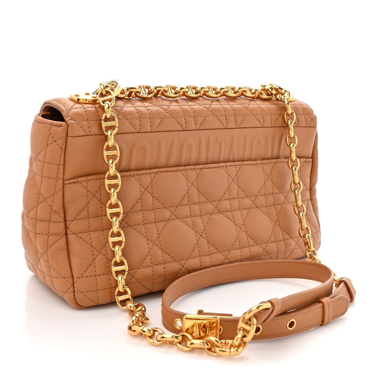 Christian Dior Calfskin Cannage Medium Caro Bag Tan