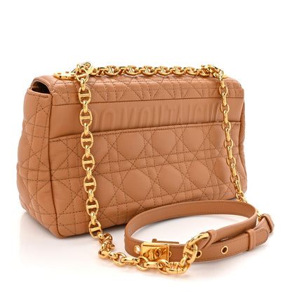 Christian Dior Calfskin Cannage Medium Caro Bag Tan
