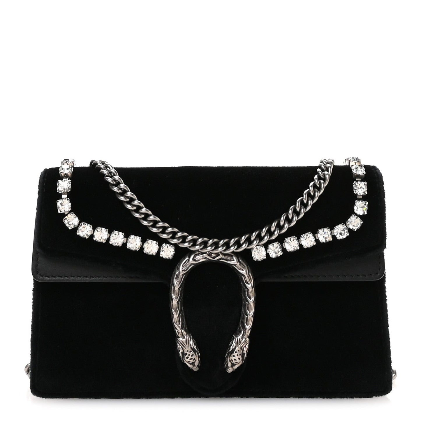 Gucci Velvet Crystal Super Mini Dionysus Shoulder Bag Black