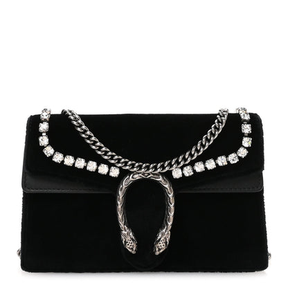 Gucci Velvet Crystal Super Mini Dionysus Shoulder Bag Black