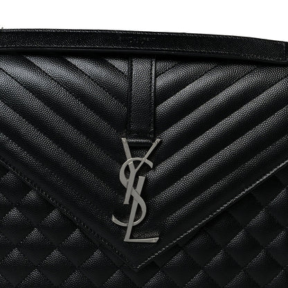Saint Laurent Grain De Poudre Textured Mixed Matelasse Large Triquilt Monogram Satchel Black