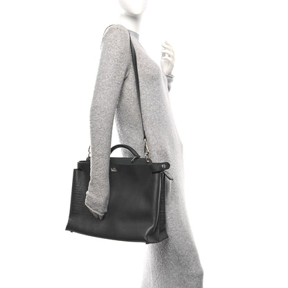 Fendi Calfskin Embossed Large Peekaboo Iconic Fit Satchel Blueberry