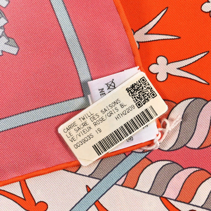 Hermes Silk Le Sacre Des Saisons Scarf 90  Vieux Rose Gris Bleute Orange
