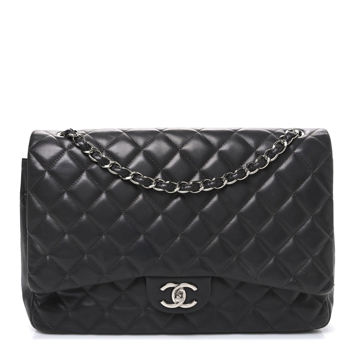 Chanel Lambskin Quilted Maxi Double Flap Dark Grey