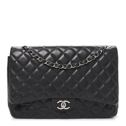 Chanel Lambskin Quilted Maxi Double Flap Dark Grey