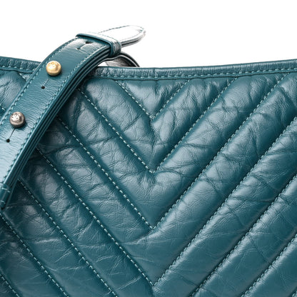 Chanel Aged Calfskin Chevron Quilted Medium Gabrielle Hobo Green