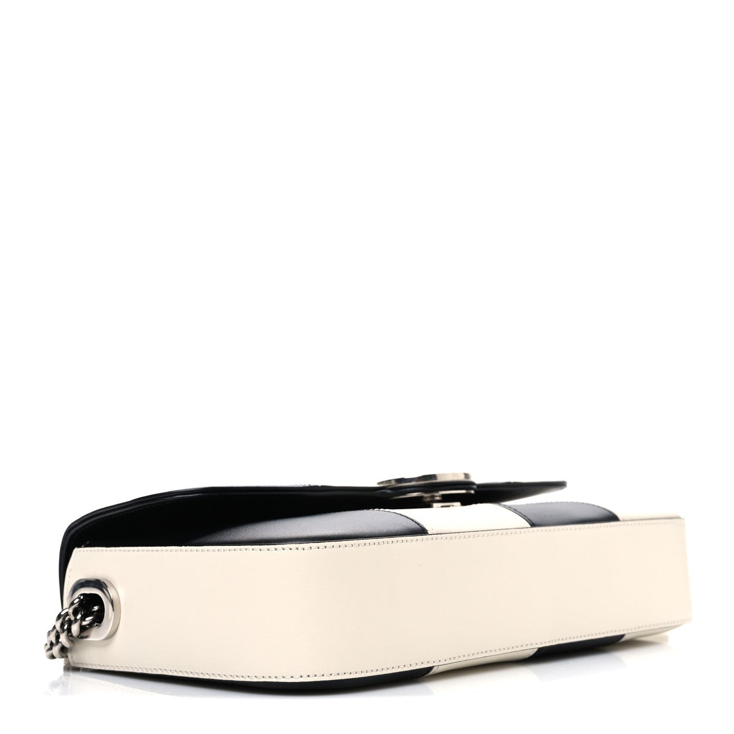 Gucci Senna Calfskin Lines Petite GG Top Handle Shoulder Bag Black Mystic White