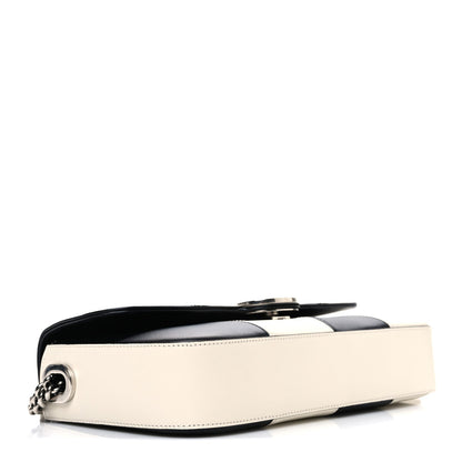 Gucci Senna Calfskin Lines Petite GG Top Handle Shoulder Bag Black Mystic White