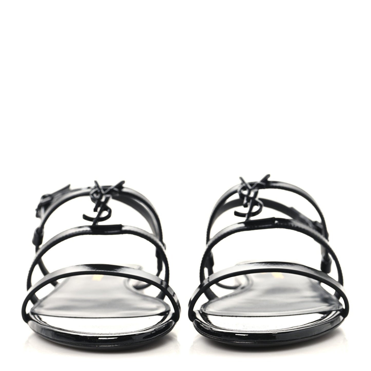 Saint Laurent Patent Calfskin Cassandra Monogram Sandals 35.5 Black
