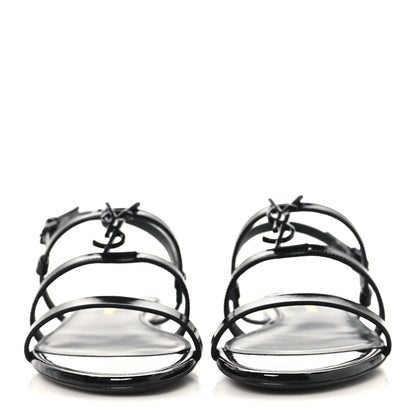 Saint Laurent Patent Calfskin Cassandra Monogram Sandals 35.5 Black
