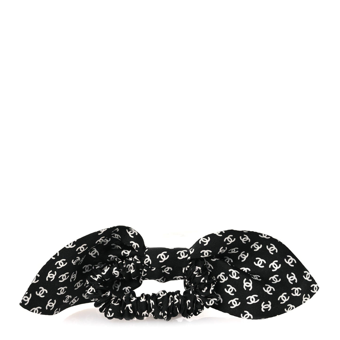 Chanel Silk Twill CC Scarf Hair Tie Black Ecru