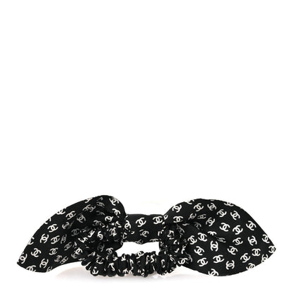 Chanel Silk Twill CC Scarf Hair Tie Black Ecru