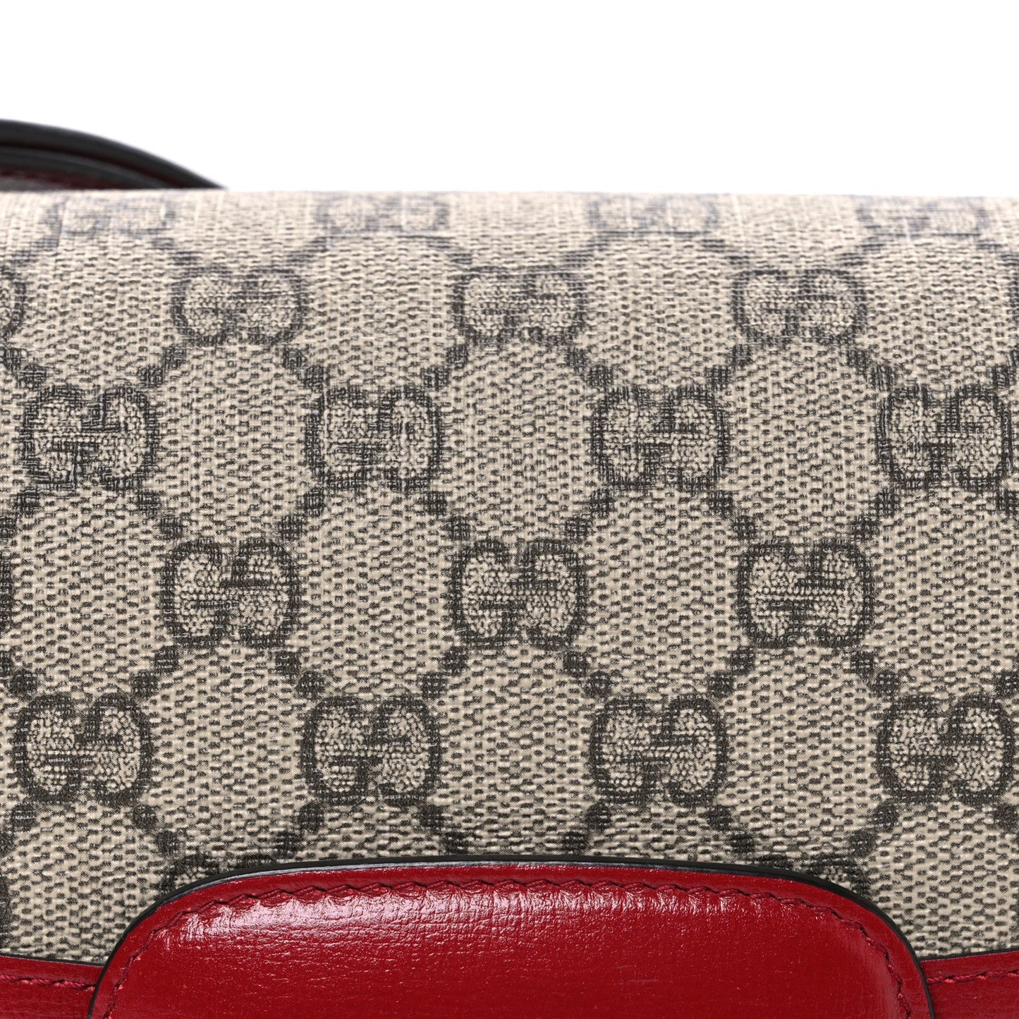 Gucci GG Supreme Monogram Azalea Calfskin Horsebit 1955 Shoulder Bag Beige Ebony New Cherry Red