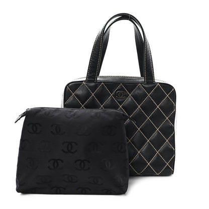 Chanel Calfskin Wild Stitch Vertical Top Handle Bag Black