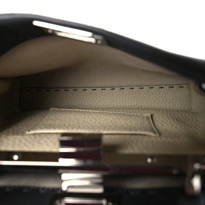Fendi Cuoio Romano Selleria Bi-Color Mini Peekaboo Iconic Satchel Asfalto Latte