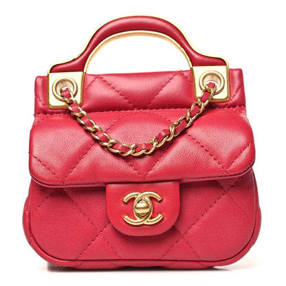 Chanel Calfskin Quilted Lady Handle Flap Card Holder With Chain Dark Pink