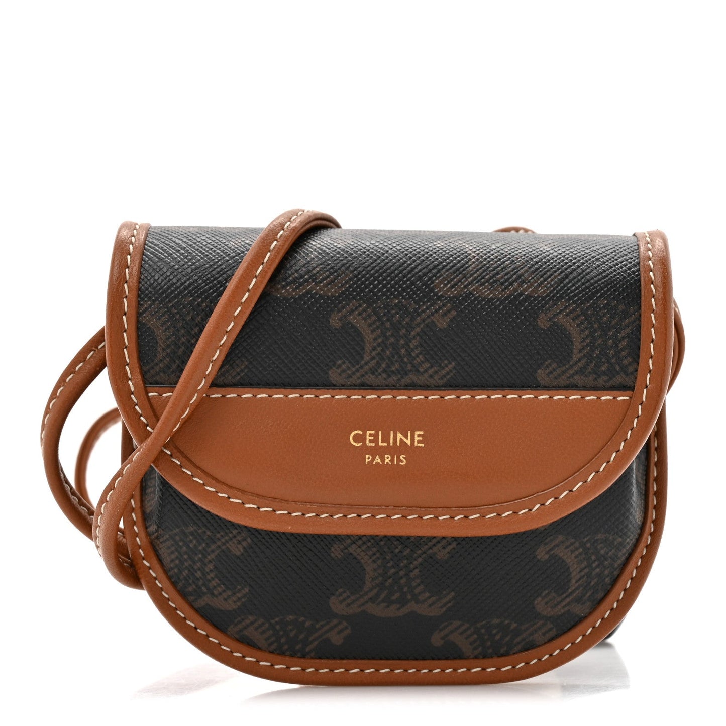 Celine Canvas Calfskin Triomphe Airpod Case Tan