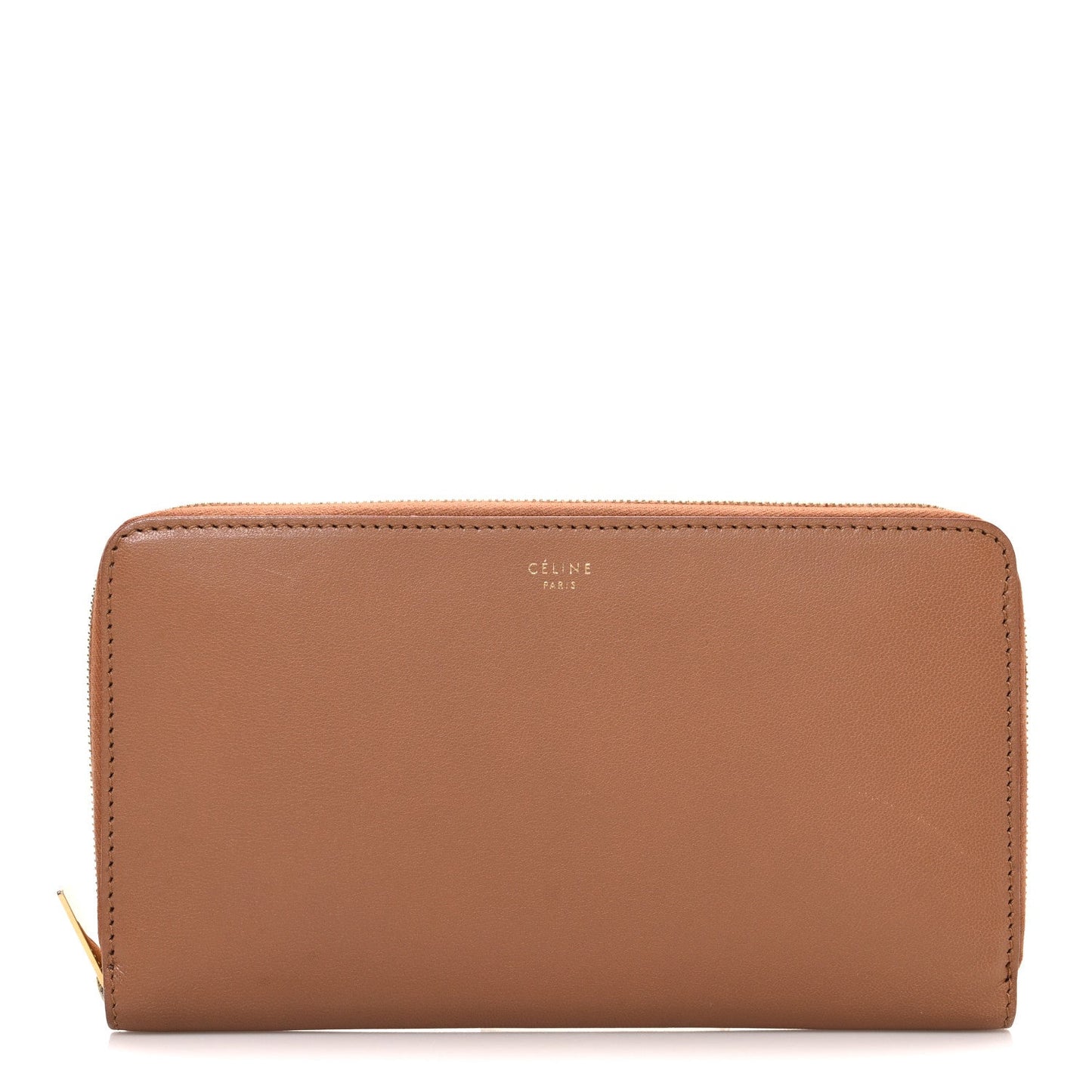 Celine Calfskin Zip Around Multifunction Wallet Tan