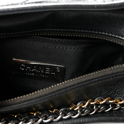 Chanel Metallic Aged Calfskin Chevron Quilted Small Gabrielle Hobo Dark Grey