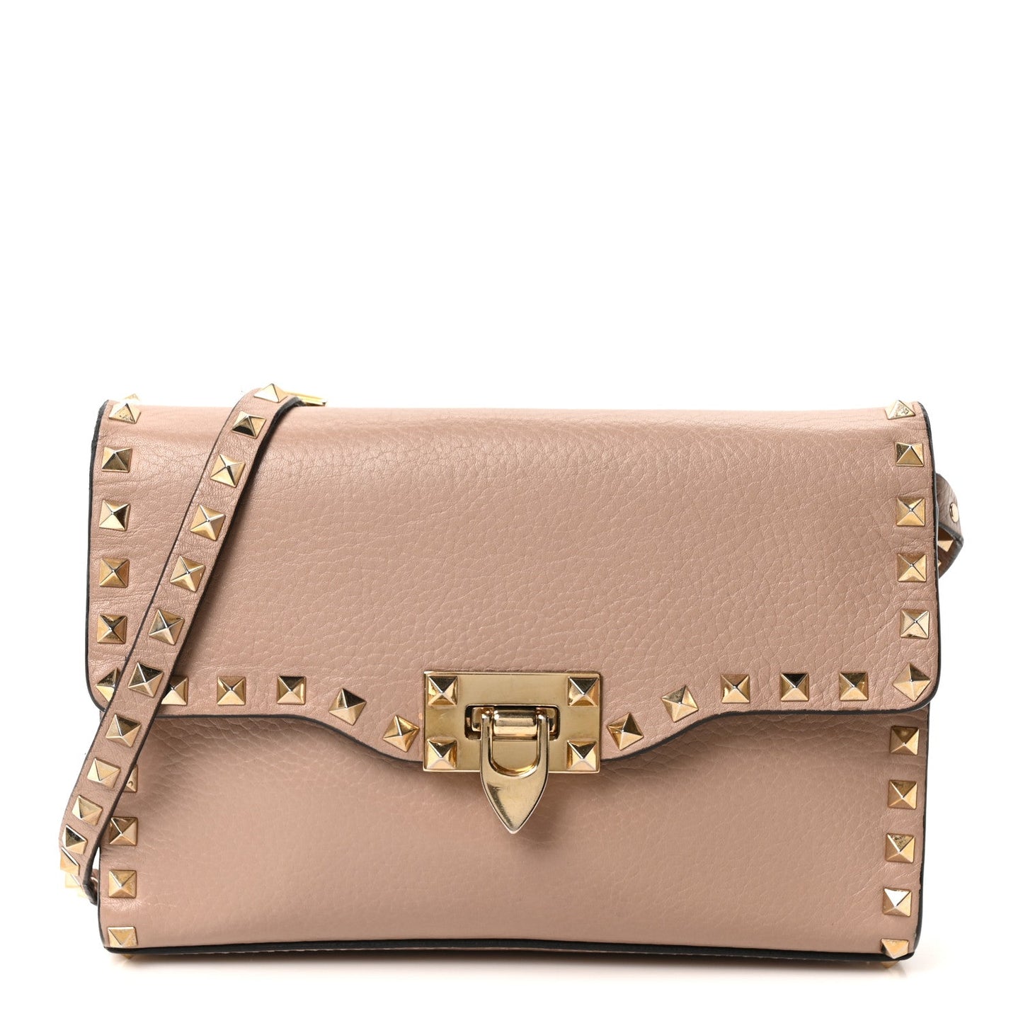 Valentino Garavani Pebbled Calfskin Medium Rockstud Flip Lock Crossbody Bag Skin Sorbet