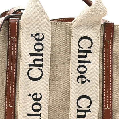 Chloe Cotton Calfskin Mini Woody Ribbon Tote With Strap White Brown