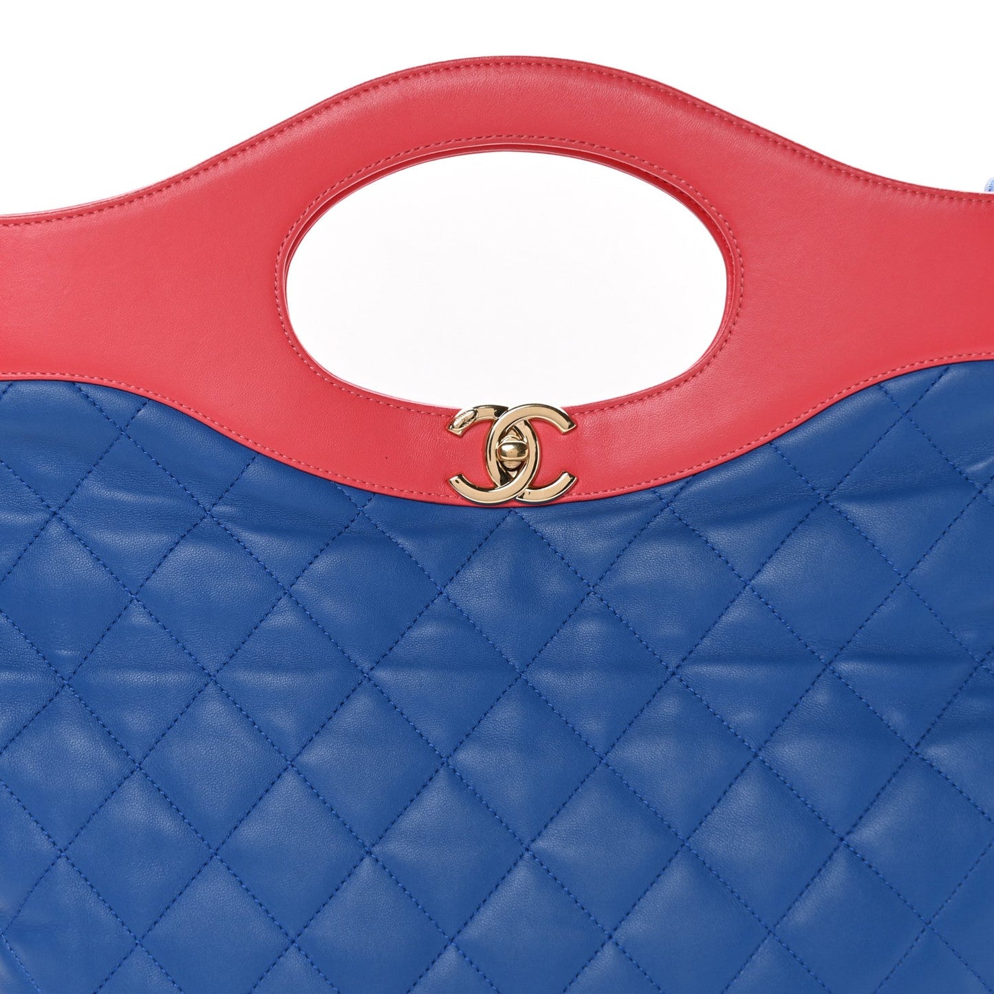 Chanel Aged Calfskin Quilted Large 31 Shopping Bag Red Blue