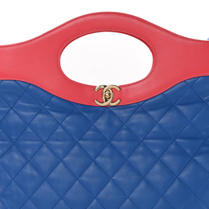 Chanel Aged Calfskin Quilted Large 31 Shopping Bag Red Blue