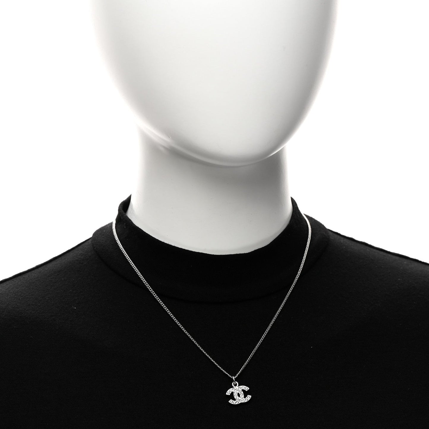 Chanel Crystal Timeless CC Necklace Silver