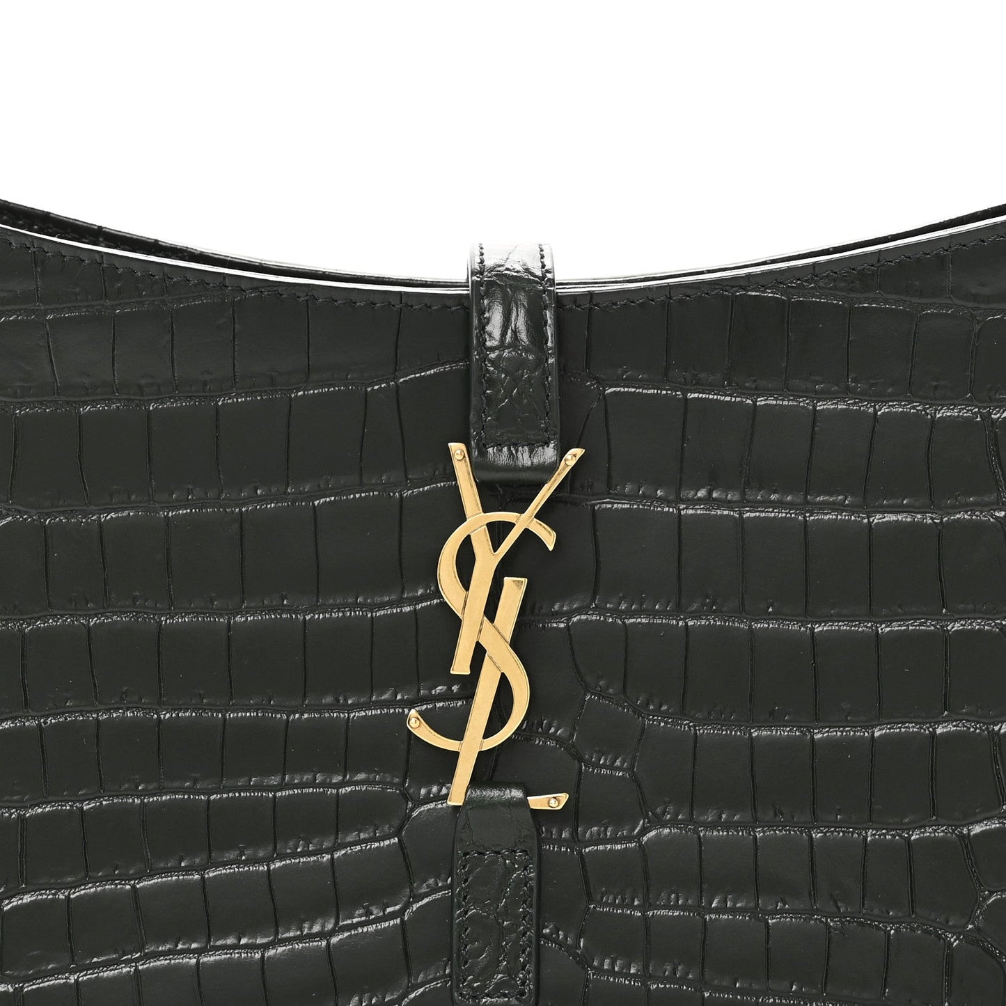 Saint Laurent Calfskin Crocodile Embossed Le 5 A 7 Hobo Dark Green Bottle