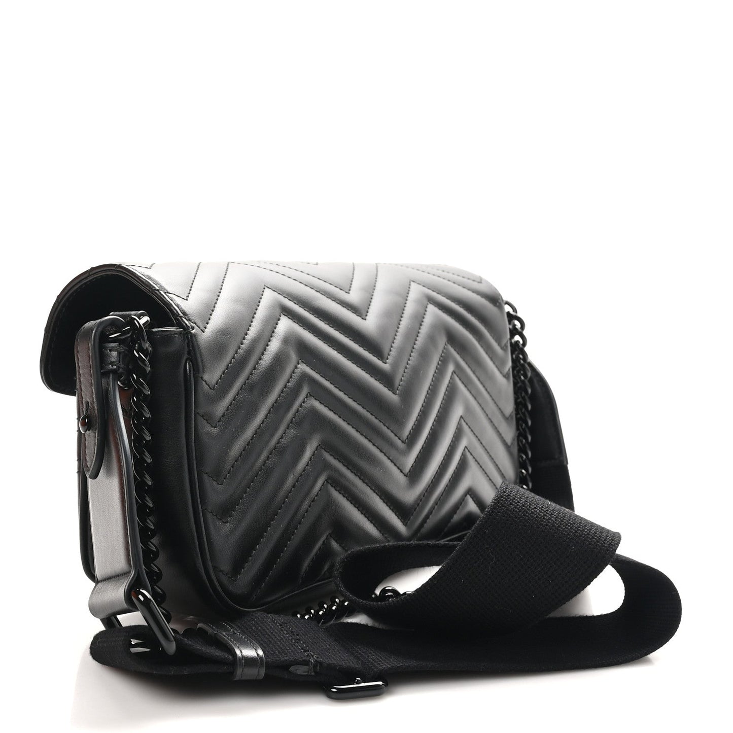 Gucci Calfskin Matelasse Monochrome GG Marmont Crossbody Shoulder Bag Black
