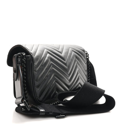 Gucci Calfskin Matelasse Monochrome GG Marmont Crossbody Shoulder Bag Black