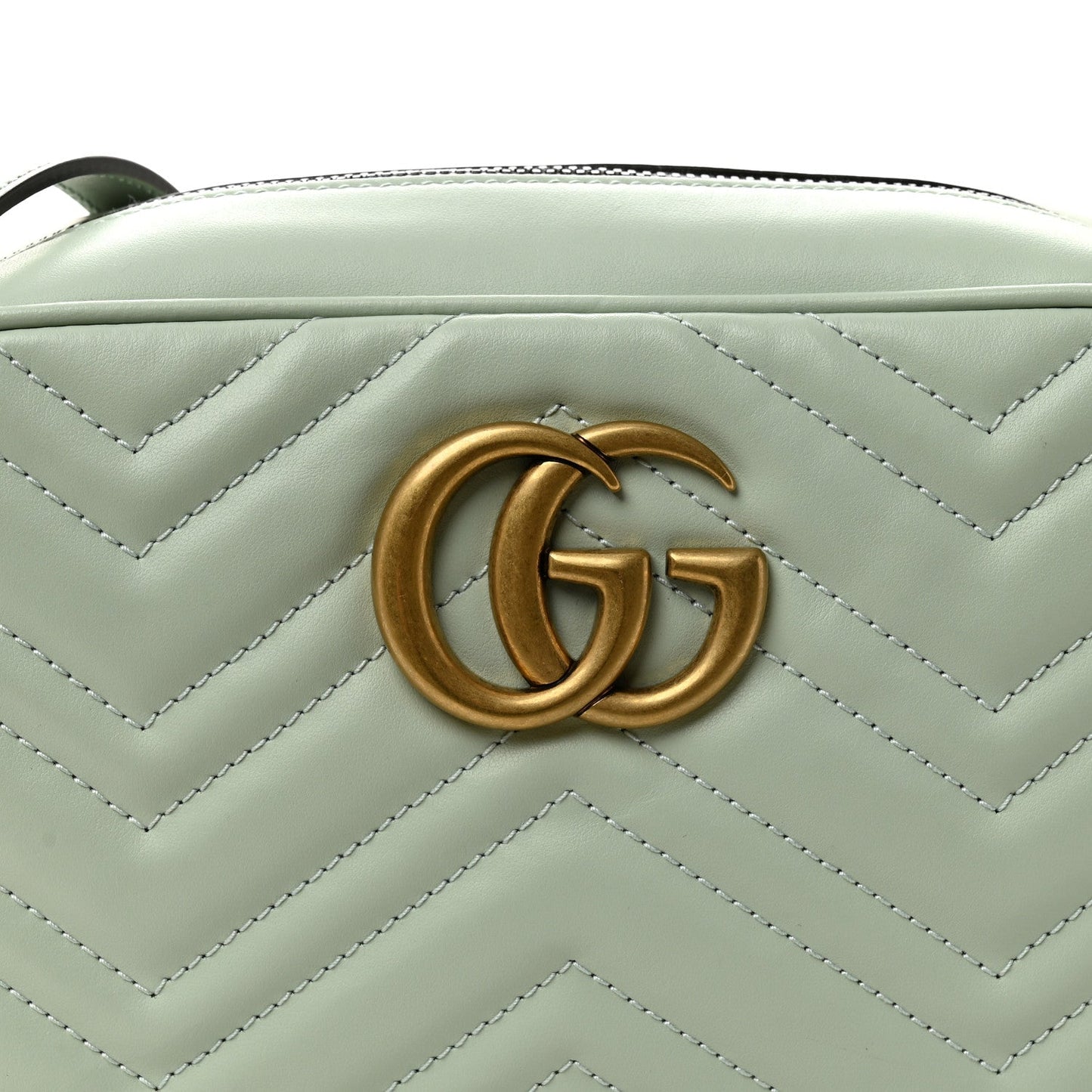 Gucci Calfskin Matelasse Small GG Marmont Chain Shoulder Bag Salvy Green