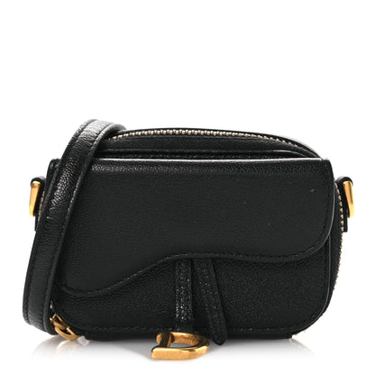 Christian Dior Goatskin Mini Saddle Shoulder Strap Pouch Black